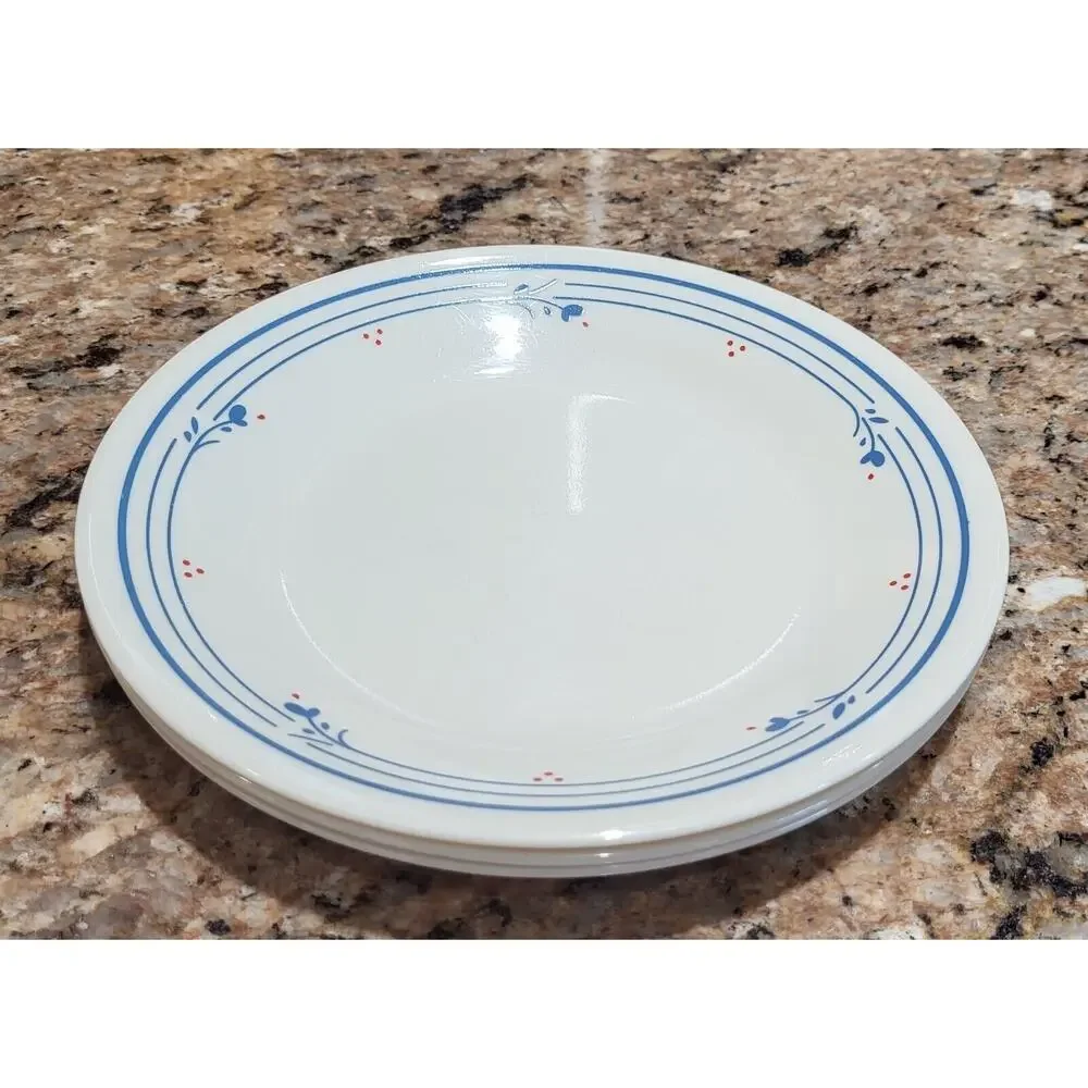 3 Corelle Country Violets Bread & Butter Plates Beige Plates Blue Flowers 6.75